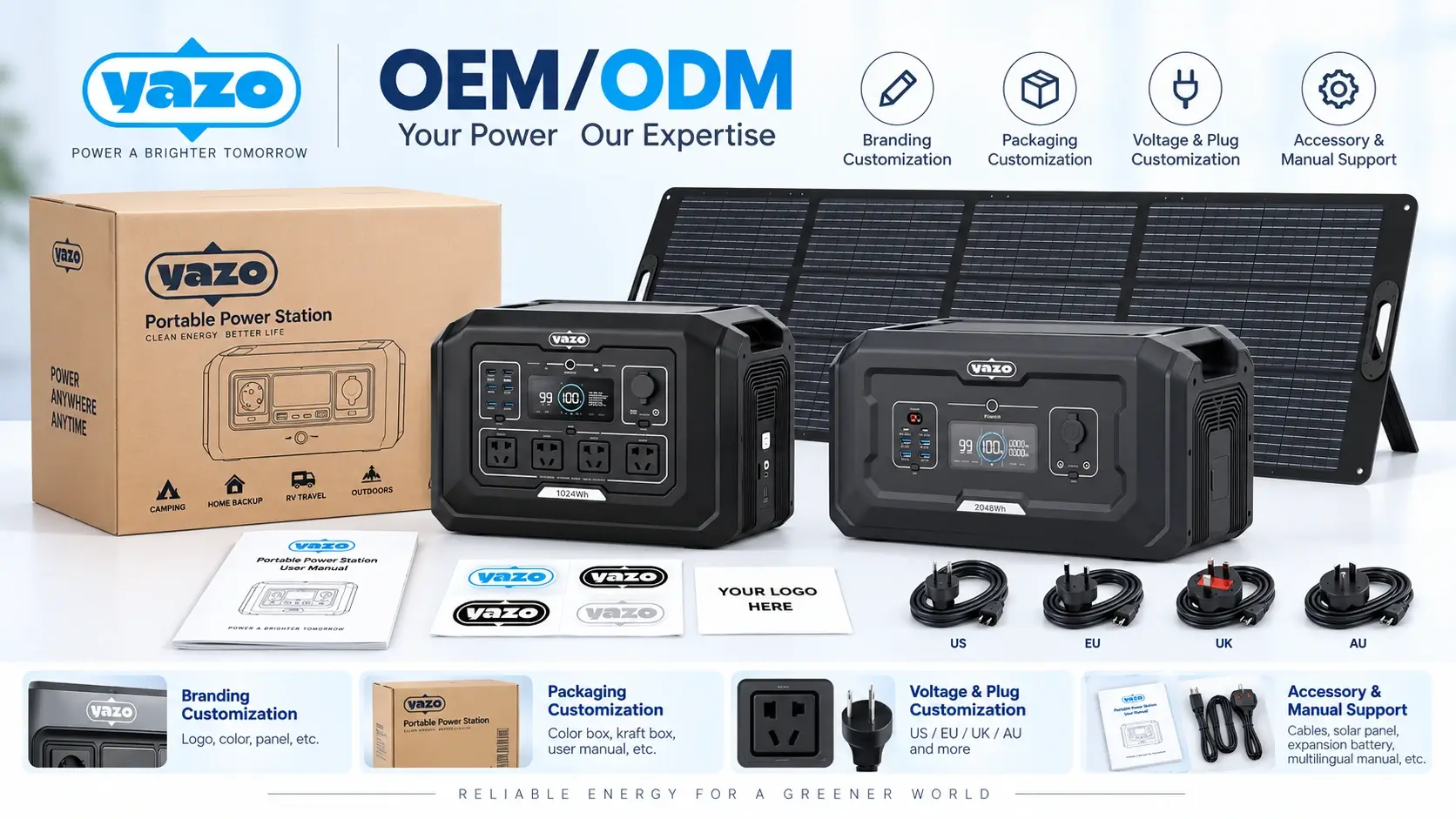 page-1-1 YAZO portable power station OEM ODM branding packaging plug and manual customization options